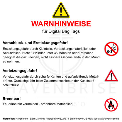 Digital Bag Tag | Digitaler Gepäckanhänger | Weiß | Wiederverwendbar | NFC | QR-Code