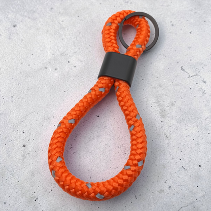 Double-Loop Schlüsselanhänger "Reflective" in Neon-Orange | 10mm Segeltau | 16cm Länge