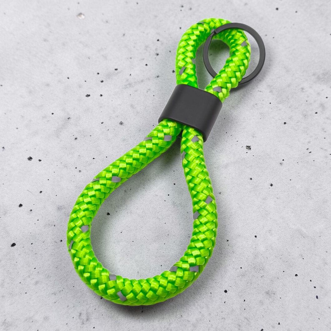 Double-Loop Schlüsselanhänger "Reflective" in Neon-Grün | 10mm Segeltau | 16cm Länge