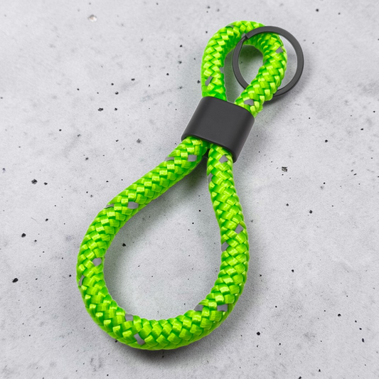 Double-Loop Schlüsselanhänger "Reflective" in Neon-Grün | 10mm Segeltau | 16cm Länge