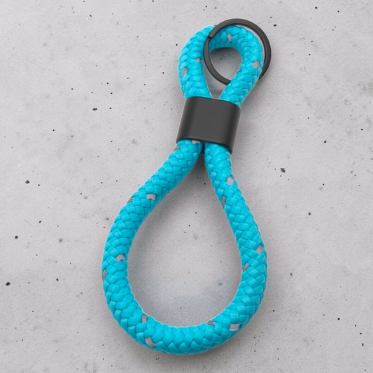 Double-Loop Schlüsselanhänger "Reflective" in Türkis | 10mm Segeltau | 16cm Länge