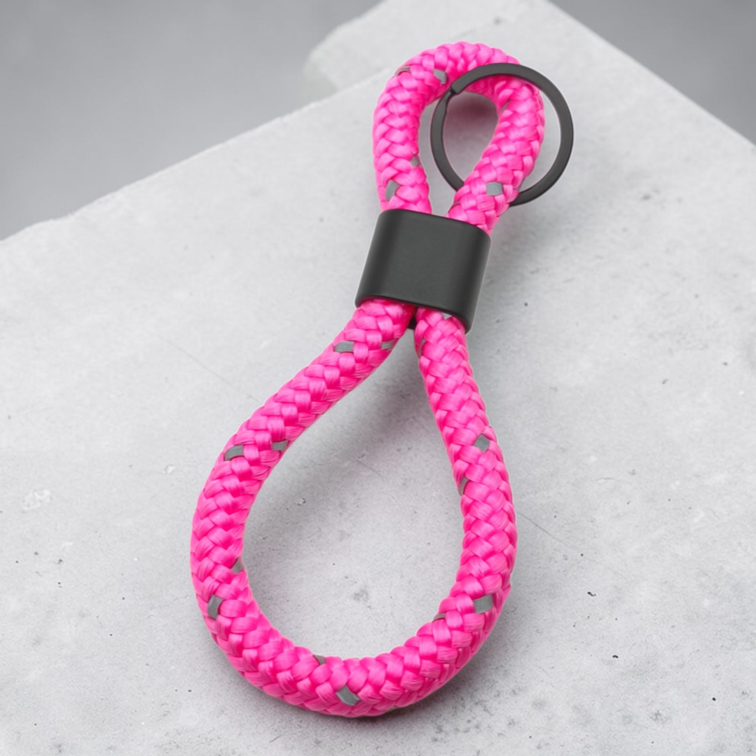 Double-Loop Schlüsselanhänger "Reflective" in Neon-Rosa | 10mm Segeltau | 16cm Länge