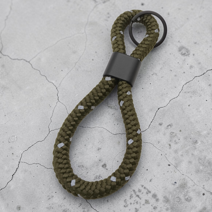 Double-Loop Schlüsselanhänger "Reflective" in Army-Grün | 10mm Segeltau | 16cm Länge