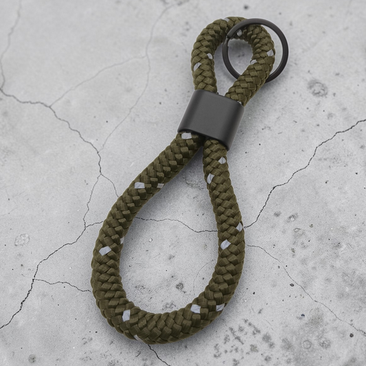 Double-Loop Schlüsselanhänger "Reflective" in Army-Grün | 10mm Segeltau | 16cm Länge