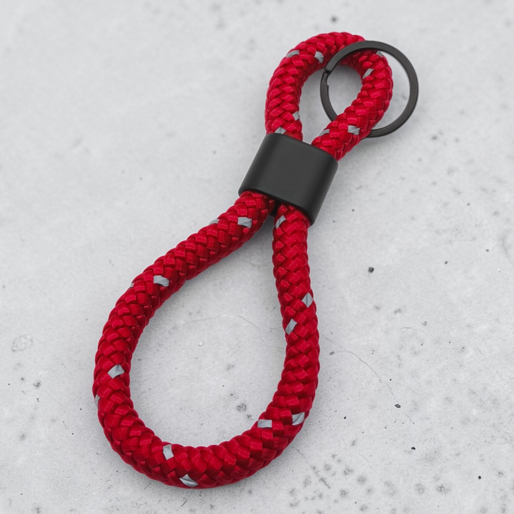 Double Loop Schlüsselanhänger "Reflective" in Himbeere | 10mm Segeltau | 16cm Länge