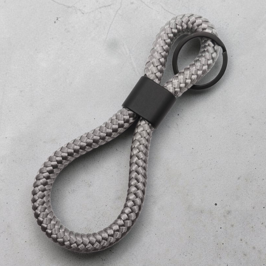 Double-Loop Schlüsselanhänger "UNI" in Shiny-Silber | 10mm Segeltau | 16cm Länge