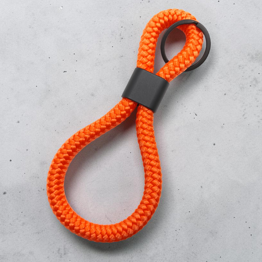 Double-Loop Schlüsselanhänger "UNI" in Neon-Orange | 10mm Segeltau | 16cm Länge