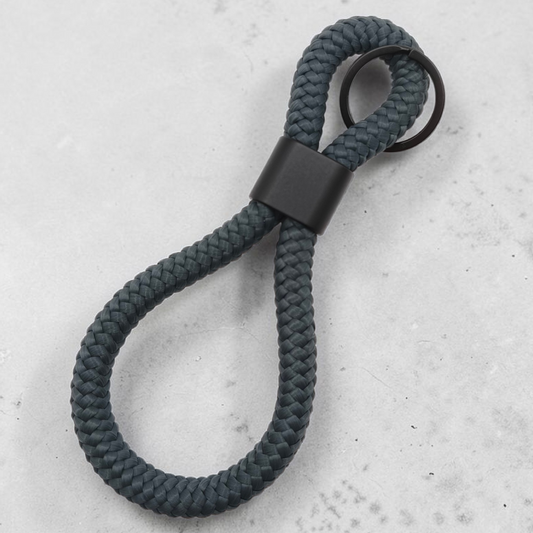 Double-Loop Schlüsselanhänger "UNI" in Iron-Grau | 10mm Segeltau | 16cm Länge