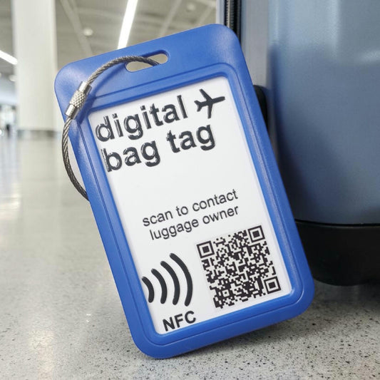 Digital Bag Tag | Digitaler Gepäckanhänger | Blau | Wiederverwendbar | NFC | QR-Code