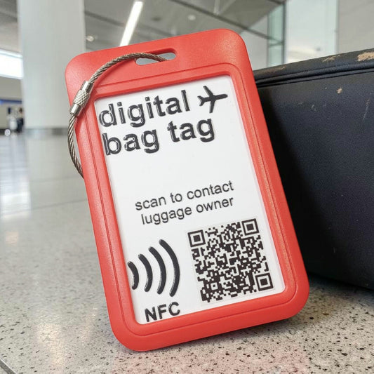 Digital Bag Tag | Digitaler Gepäckanhänger | Rot | Wiederverwendbar | NFC | QR-Code