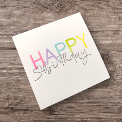 Grußkarte "Happy Birthday" mit bunten Buchstaben | 60x60mm
