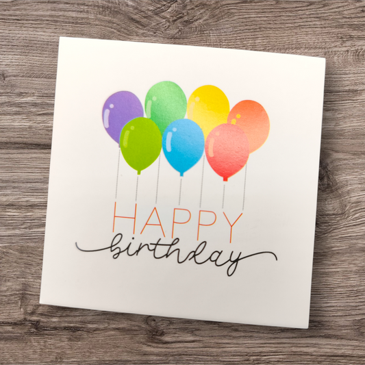 Grußkarte "Happy Birthday" mit Ballons | 60x60mm